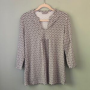 Ellie Kai Women's Grey and White Geometric Top- size 12